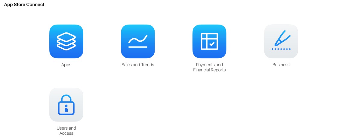 App Store Connect home page