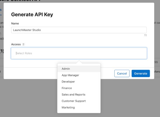 Generate API Key dialog